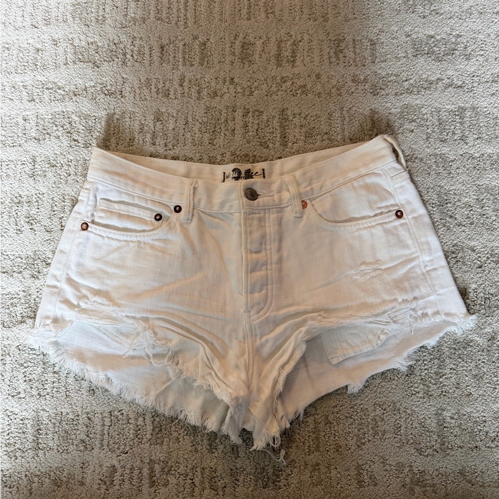 Free People White Distressed Womens Denim Shorts